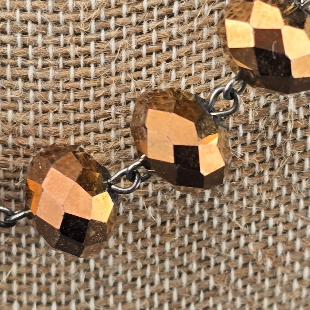 Gold-Tone Glass Faceted Bead Statement Necklace  Adjustable Chain Vintage - Picture 2 of 6
